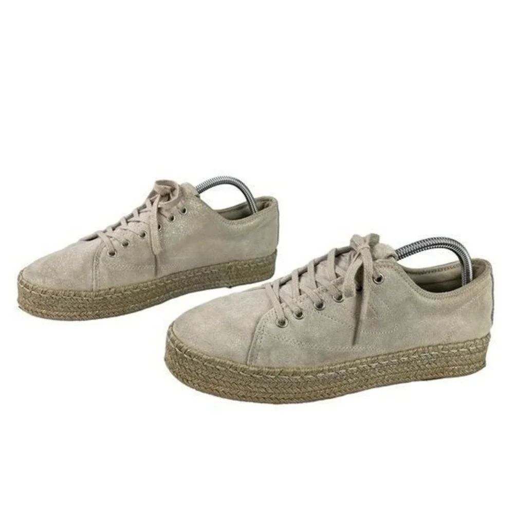Tretorn Eve2 Sparkle Beige Leather Espadrille Sneakers Platform Boho Retro Sz 10